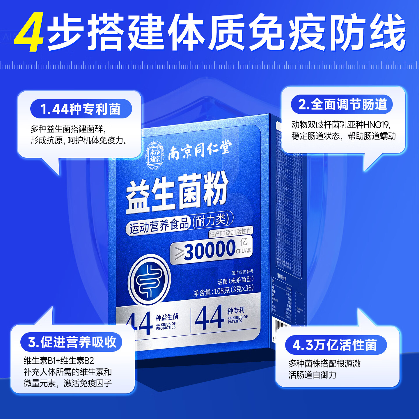 南京同仁堂益生菌调理肠胃脾胃虚弱增强免疫力益生菌成人调理肠胃肠道便秘 36条*1盒 【活菌助免疫】