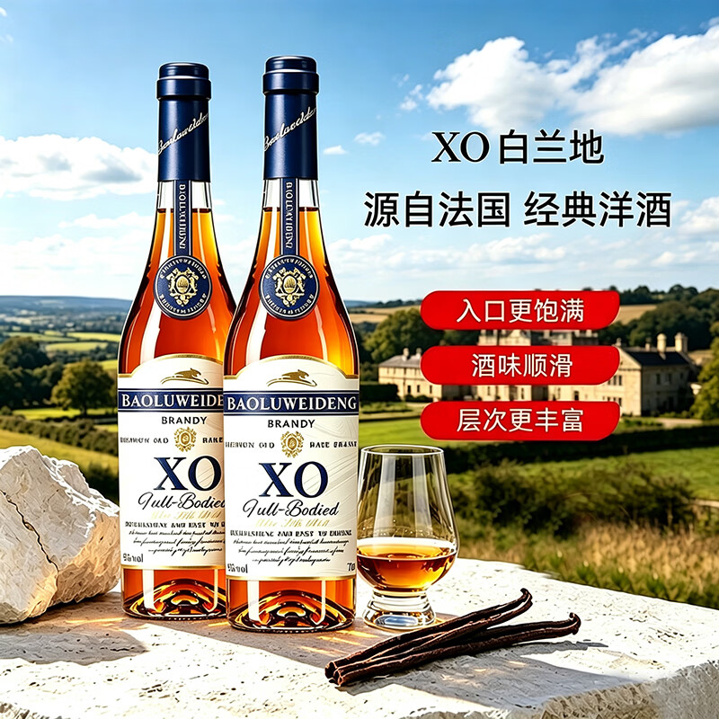 宝路威登白兰地XO洋酒法国进口原酒40度烈酒调酒基酒自饮口粮酒700ml 白兰地 700mL 2瓶