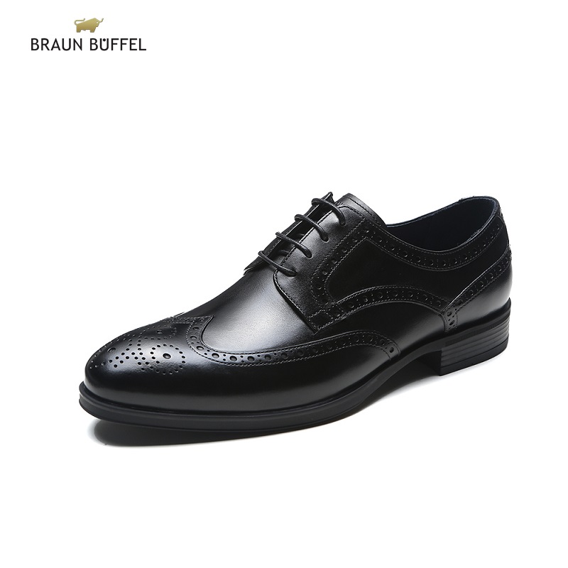 BRAUN BUFFEL/布兰施系带商务正装英伦布洛克牛皮真皮鞋 黑色 42
