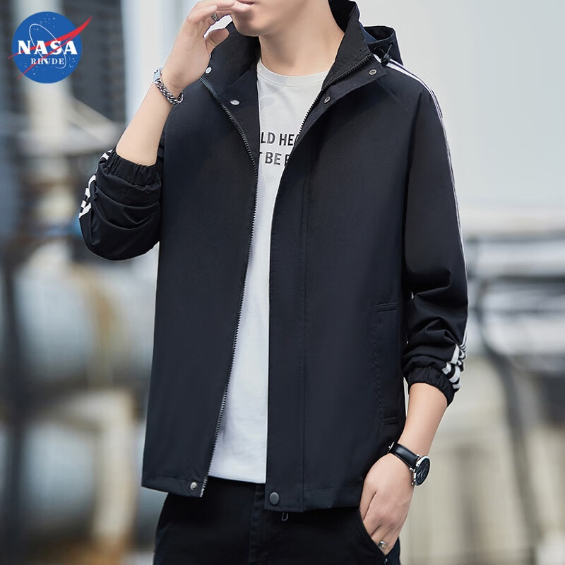 NASA RHUDE三条杠防水防风春秋款上衣情侣韩版休闲连帽