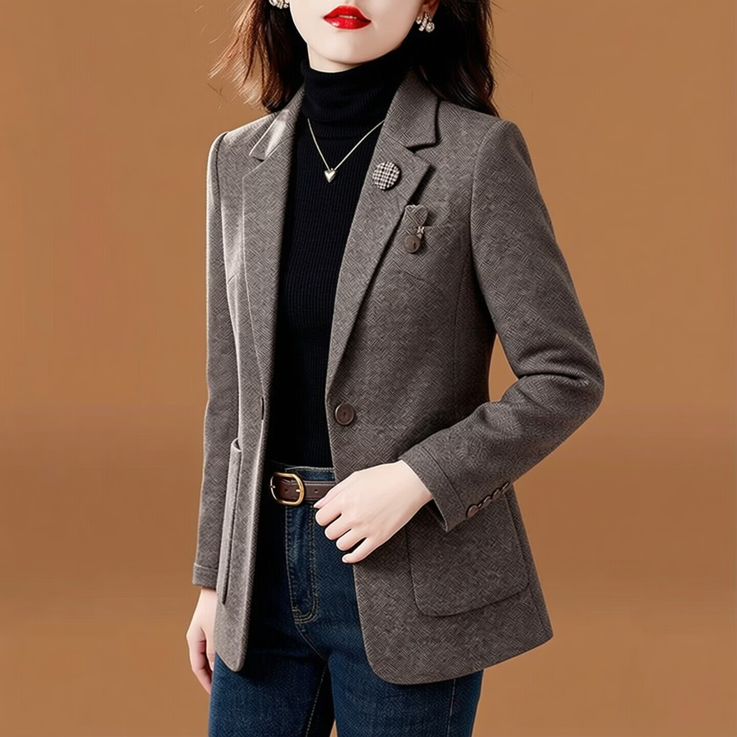 香影芬早秋小西装外套女士春秋2026新款妈妈气质贵夫人品牌西服洋气上衣 灰色 XL 建议116-125斤
