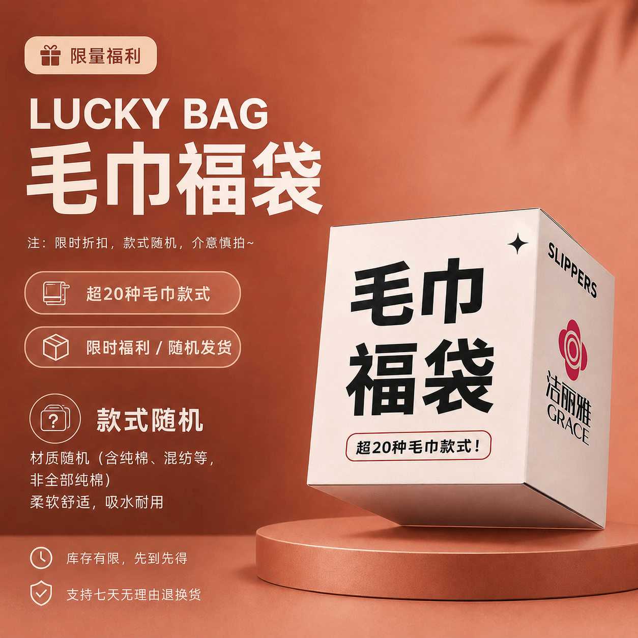 洁丽雅（Grace）毛巾男士纯棉吸水不掉毛快干A类全棉柔软洗脸洗澡情侣面巾 洁丽雅毛巾2条装（款式随机） 2条