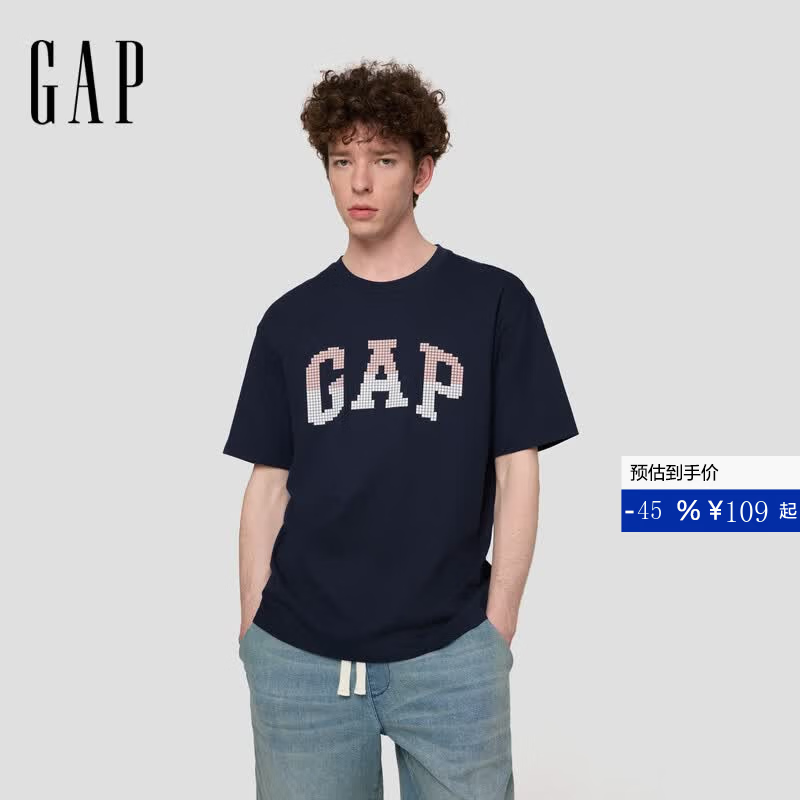 盖璞Gap男女装2026夏季新款纯棉logo印花宽松短袖T恤休闲上衣891398 海军蓝 M (170/92A)亚洲尺码