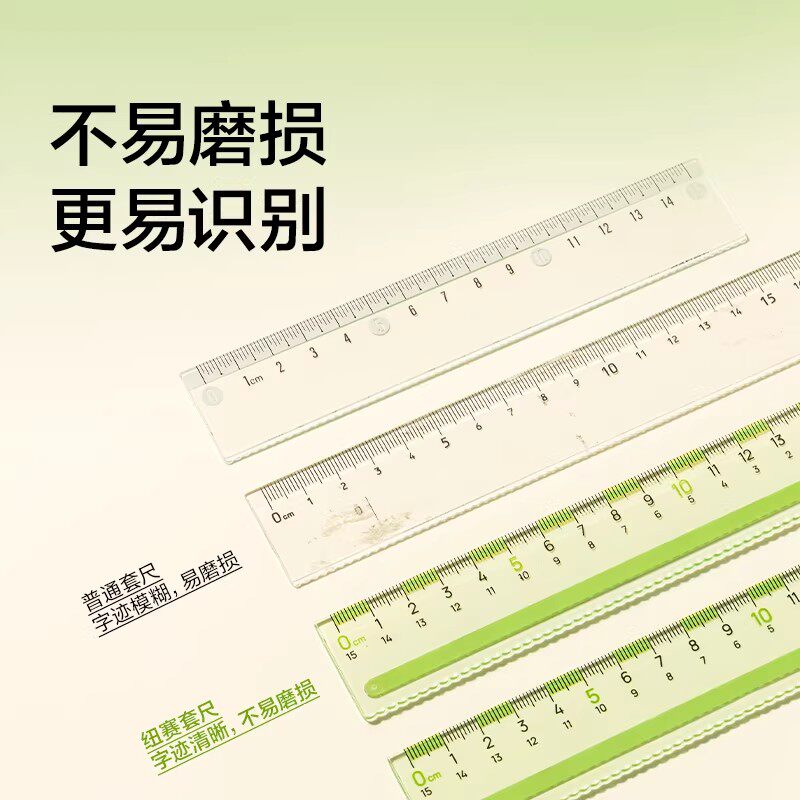 纽赛(NUSIGN)防滑易拾取直尺套尺15cm小学生用多功能塑料学生透明尺子带防滑硅胶条高颜值测量刻度尺初高中生用 晴川蓝【15cm防滑易拾取】4件套+直尺 无规格