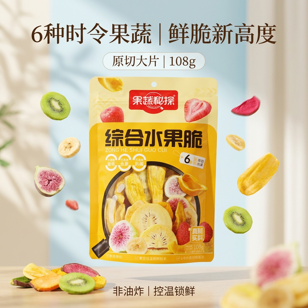 果蔬秘探6种综合水果脆混合装香蕉无花果芒果草莓脆片108g