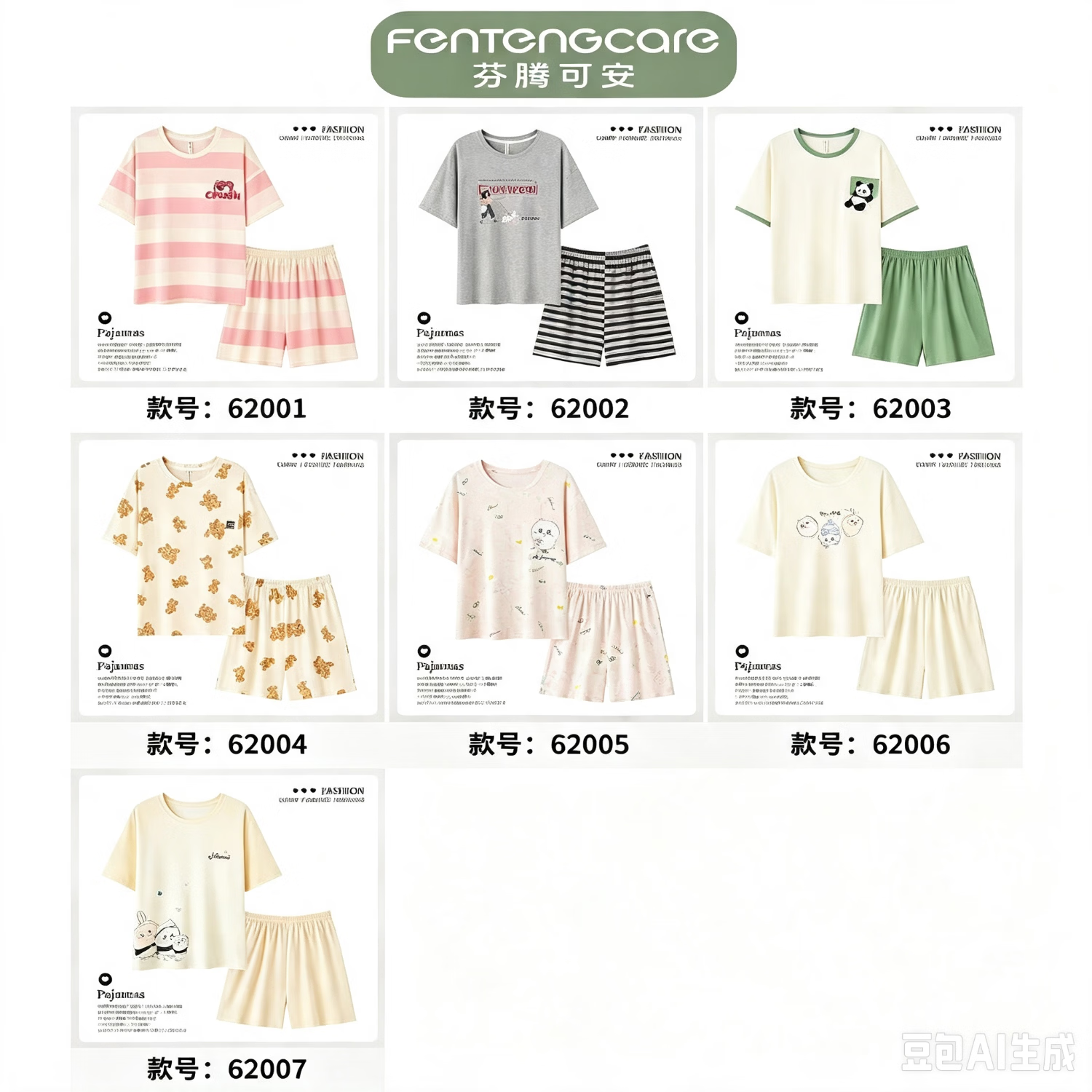 芬腾可安(FENTENGCARE)睡衣女夏季短袖短裤套装日系可爱学生卡通宽松休闲女士家居服新款 【纯棉睡衣】款式随机发 L 京东折扣/优惠券