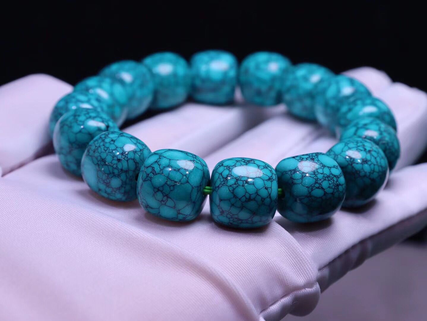 思赞湖北云盖寺老型绿松石手链 高瓷高色 网花老型 高瓷料附证书