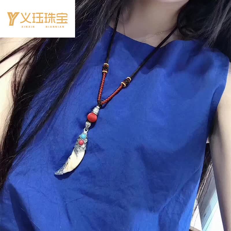 吴美人520礼物 狼牙吊坠925银镀金项链男女个性饰品吴京同款战狼挂饰