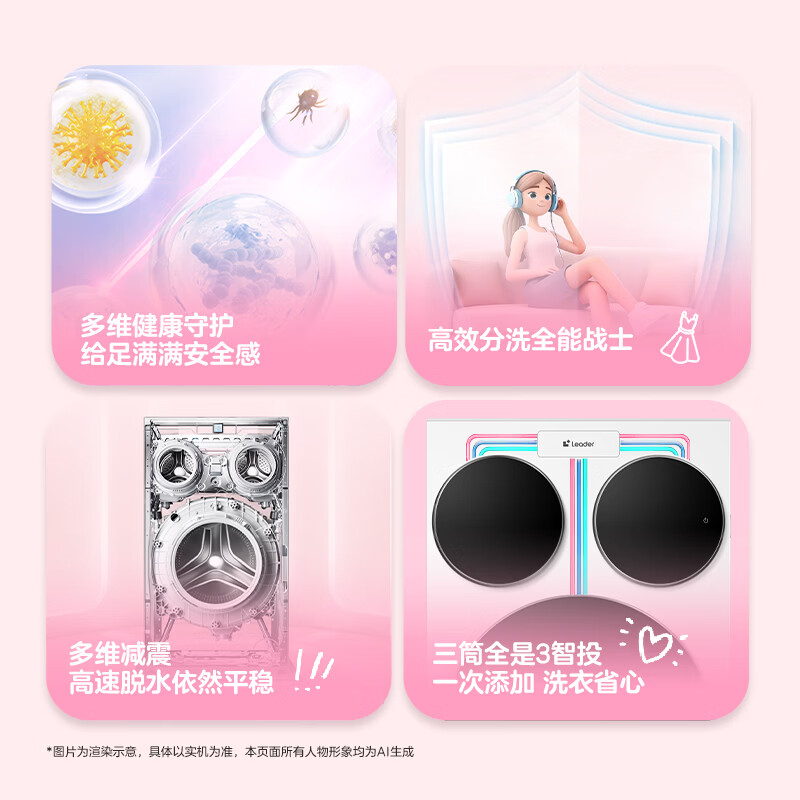 统帅(Leader)海尔出品懒人三筒洗衣机ProMax 12.5KG家用全自动滚筒内衣分区洗三通换新补贴XQGL125-MBLDE697WU1 年度机皇丨行业首创三筒 三筒