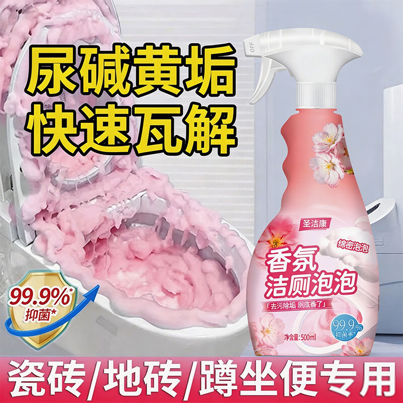 圣洁康马桶清洁剂泡沫慕斯卫生间厕所厕灵除垢留香家用除臭抑菌 500g*2瓶+1个泵头