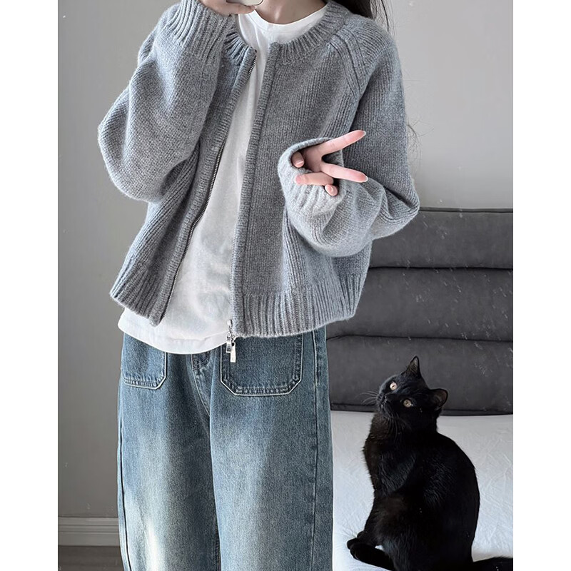 浪莎针织衫开衫女秋季新款小个子小衫宽松慵懒上衣软糯百搭可外穿外套 海军蓝 【柔软不易松垮】 均码 【推荐80-140斤】
