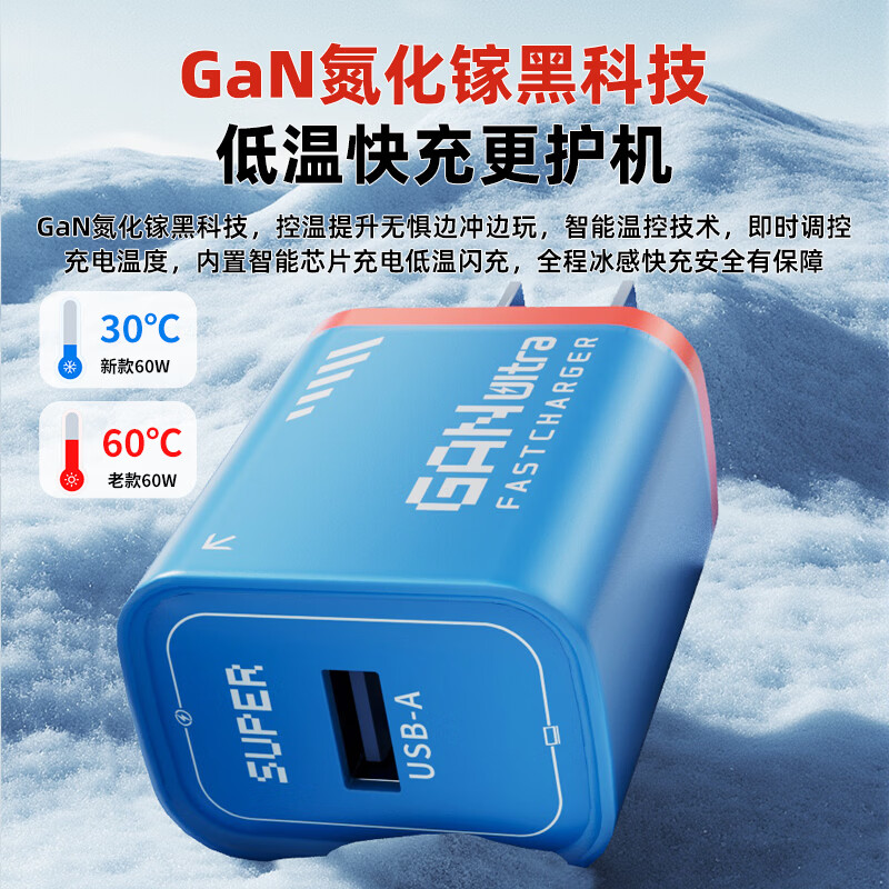 巨捷快充氮化镓玛丽充电器适用于安卓全系机型低温快速充电红蓝搭配type-c口通用 快充头+2米快充线