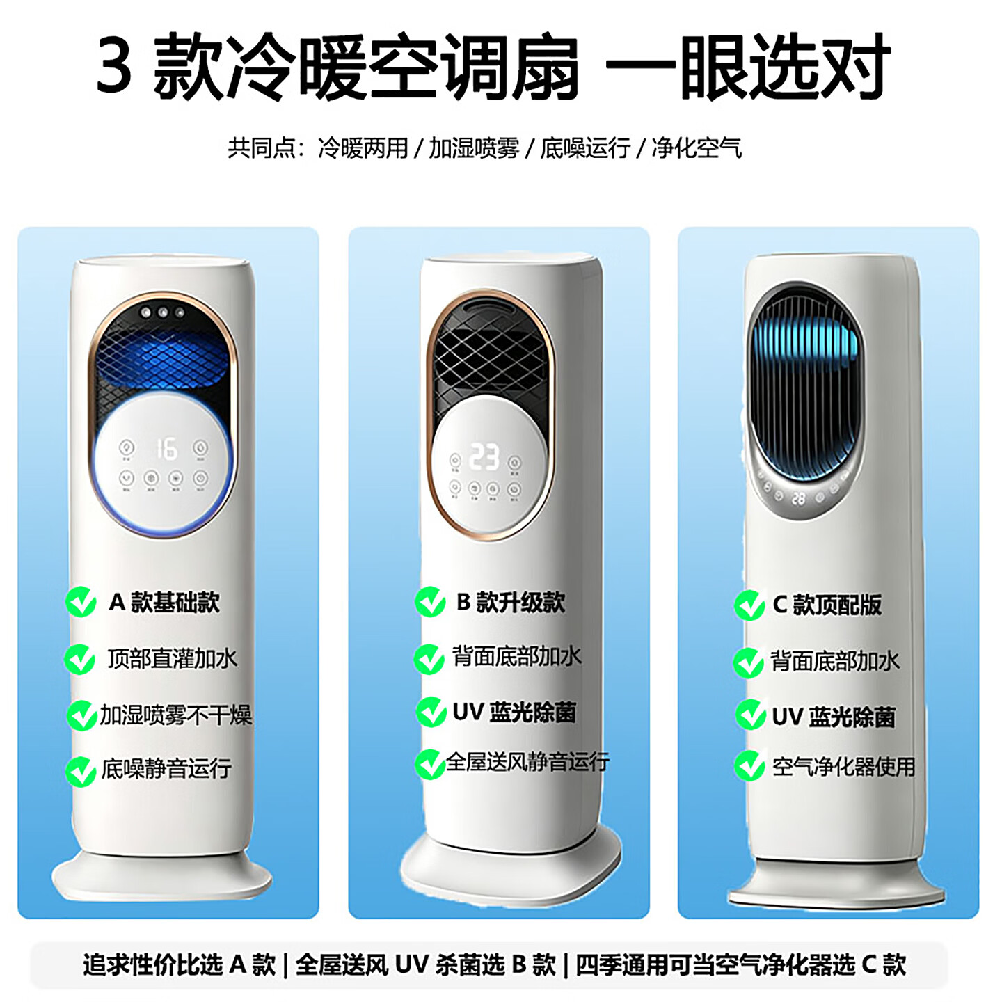 美的(Midea)同款冷暖两用空调扇 家用便携移动冷风扇 加湿静音卧室厨房小型水冷制冷小空调 B款升级款(UV除菌功能) 冷暖两用+低噪静音+空气净化
