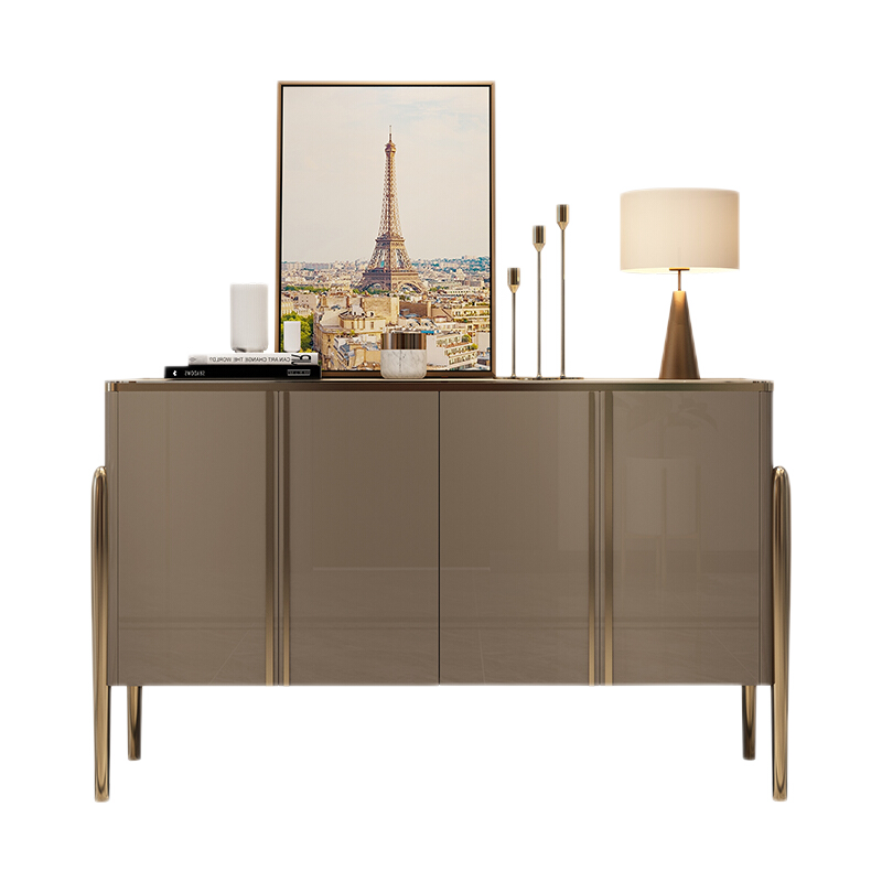 初岛 轻奢餐边柜大理石储物柜后现代简约家用边柜小户型客厅烤漆玄关柜 1.3米黑色岩板台面 4门