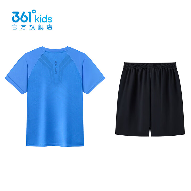361°童装男女童针梭套装2026年夏季新款通码套装 马瑞蓝/经典黑 160