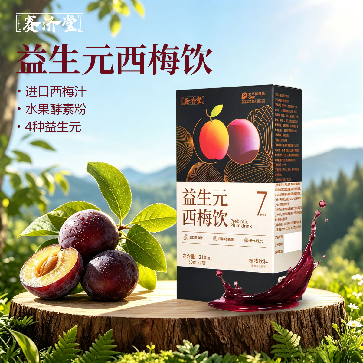 赛济堂女生进口西梅饮膳食纤维果蔬酵素白芸豆益生元西梅汁果饮7袋/盒 4盒28袋*30ml益生元西梅饮