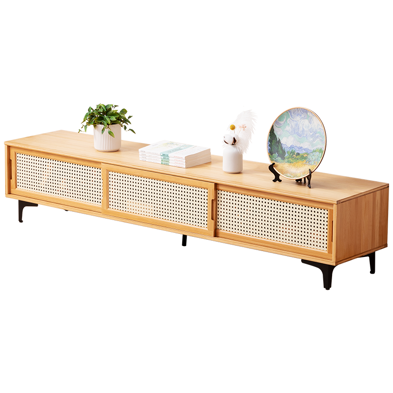 木马人客厅电视柜落地悬空简约现代组合茶几卧室小户型沙发新中式影视柜家用收纳柜出租房家具电视桌地柜 【网纹移门】原色-二门160长