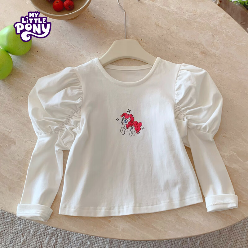 小马宝莉(MY LITTLE PONY)春秋卡通碧琪泡泡袖长袖T恤中大童女童打底上衣 粉色 120 120/60