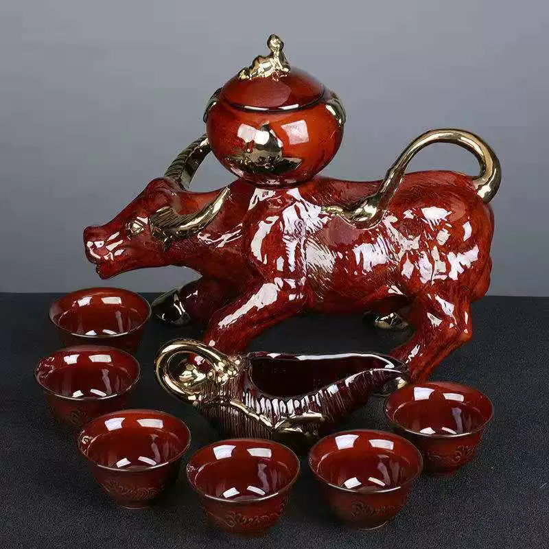 珍力马到成功陶瓷功夫茶具套装轻奢高档马造型生肖茶壶泡茶神器家用 灰龙