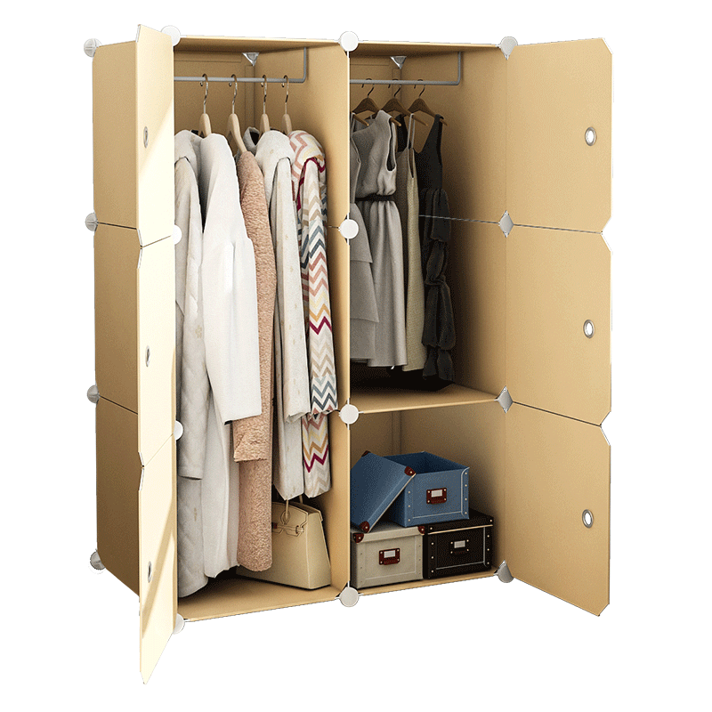 收纳达人简易小衣柜组装卧室出租房用挂单人柜子收纳 6门1格2挂