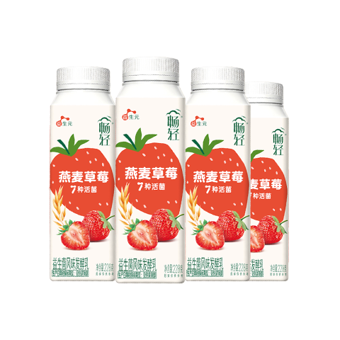 伊利畅轻低温酸奶燕麦草莓口味酸牛奶228g*4风味发酵乳