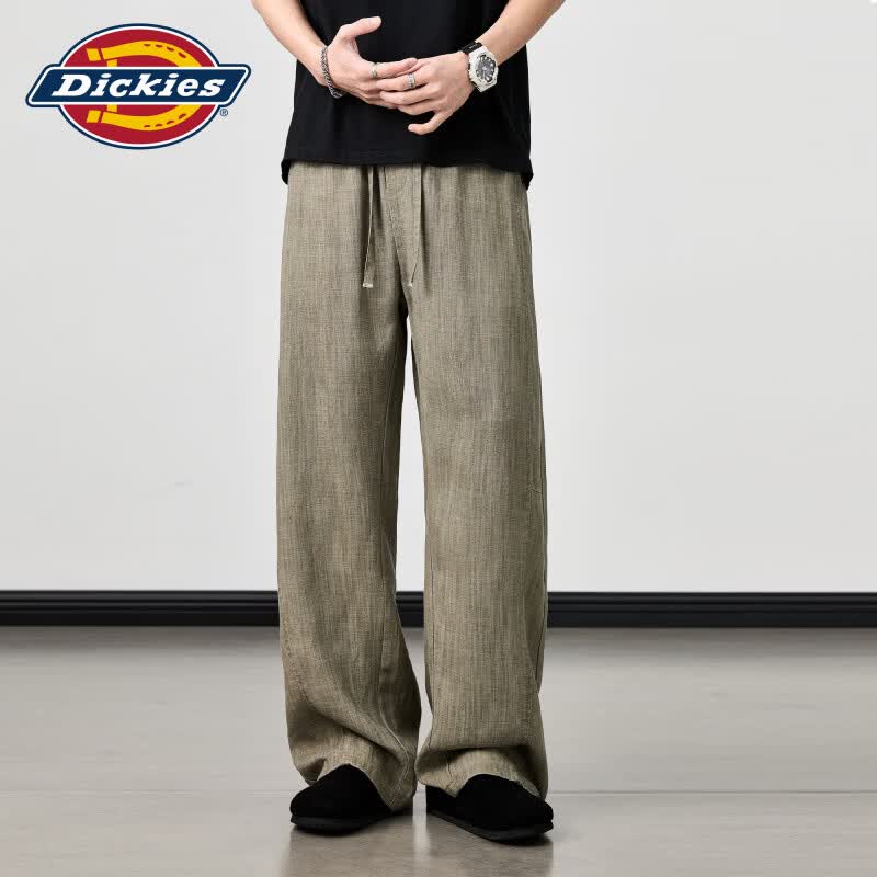 Dickies美式复古休闲弯刀裤男士2026秋季新款时尚透气垂感抽绳长裤子男装 麻本色 XL 【建议145-160斤】