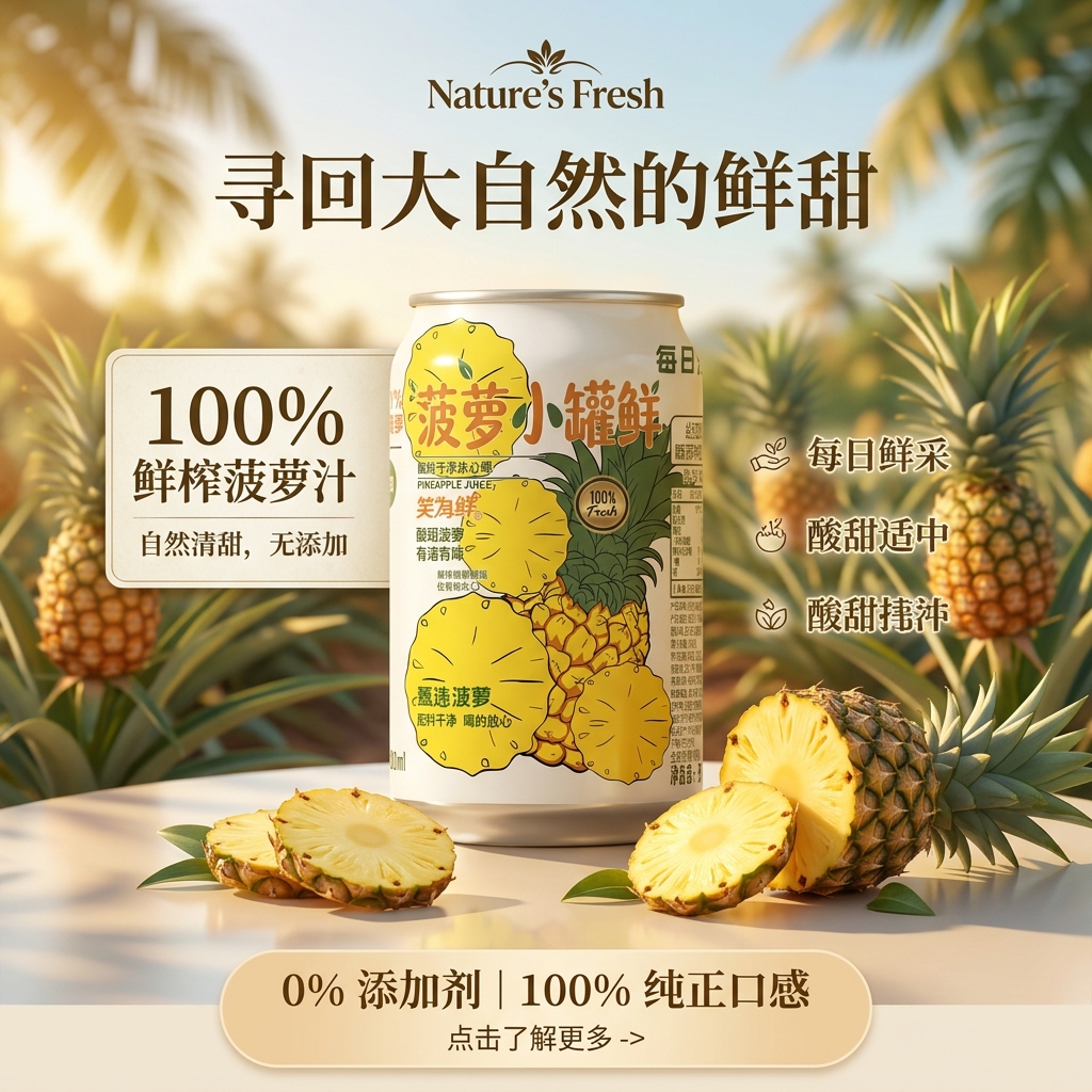 笑为鲜100%鲜榨苹果汁 石榴汁 葡萄汁 山楂汁 水蜜桃汁 果汁饮料0添加剂 100%菠萝汁320ml*8罐