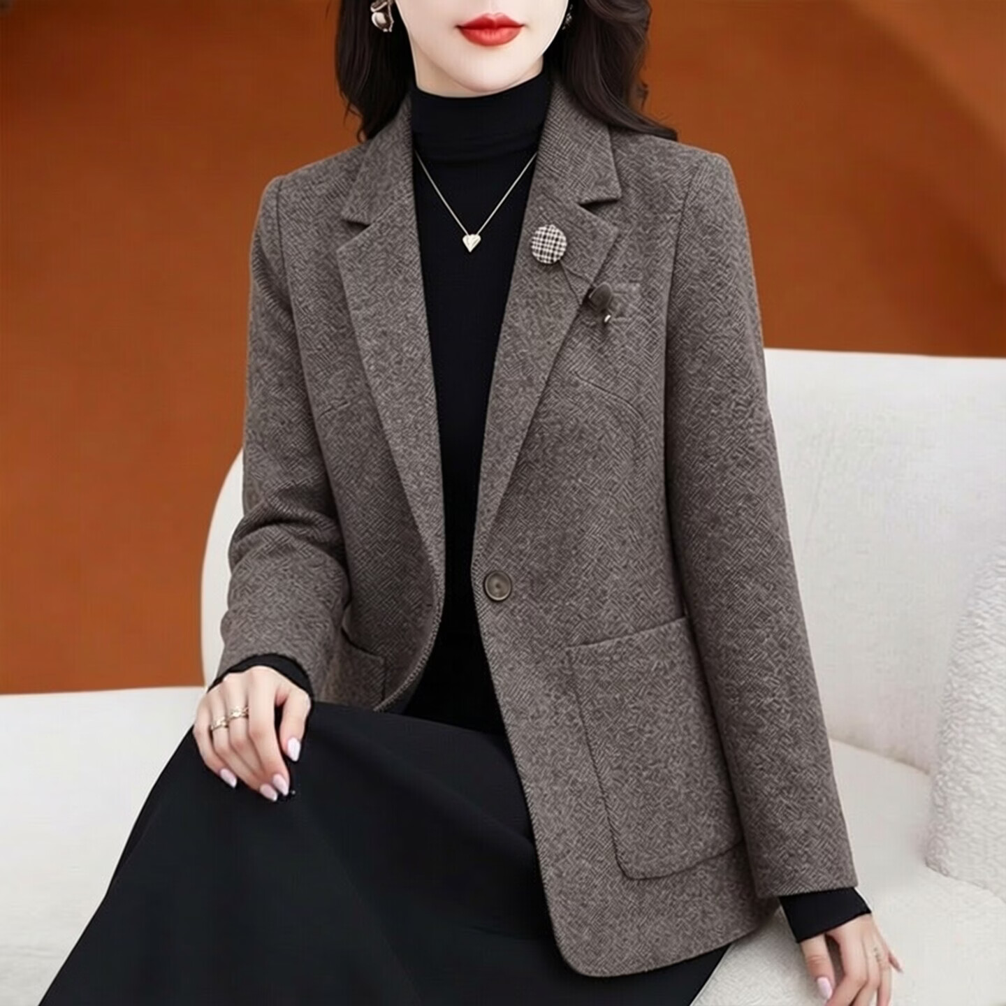 香影芬早秋小西装外套女士春秋2026新款妈妈气质贵夫人品牌西服洋气上衣 灰色 XL 建议116-125斤