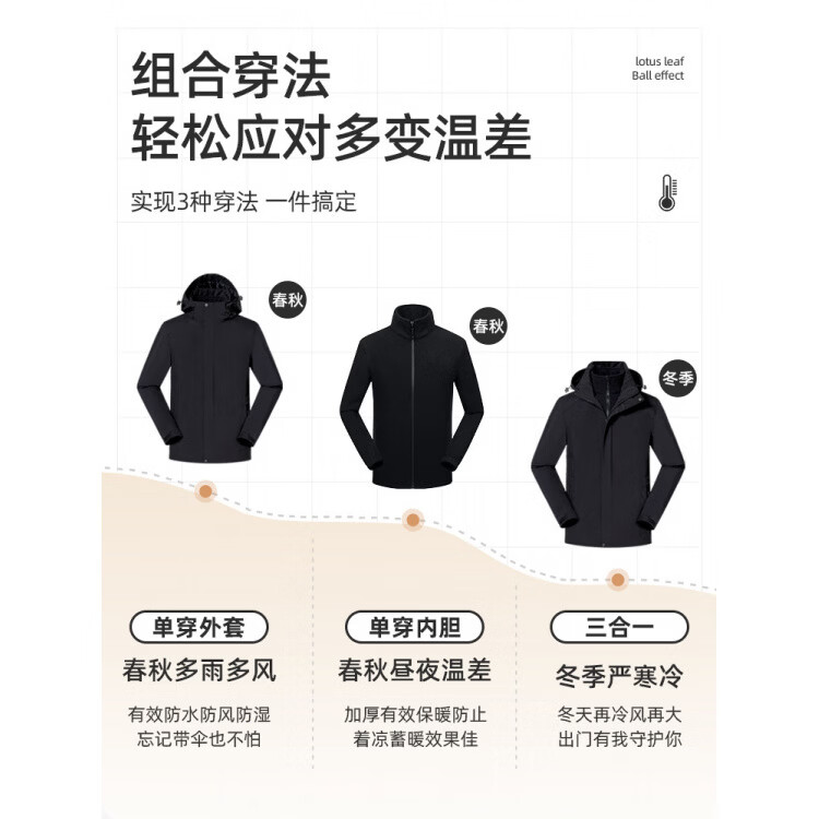 冲锋衣外套男女三合一2026新款秋冬季防风防水情侣登山服 象牙白-黑色 L