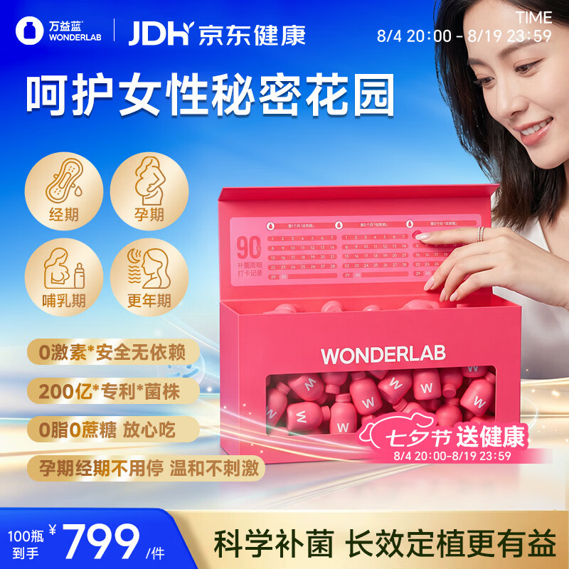 万益蓝WONDERLAB 蔓越莓女性益生菌群100瓶妇科孕妇乳酸杆菌小粉瓶