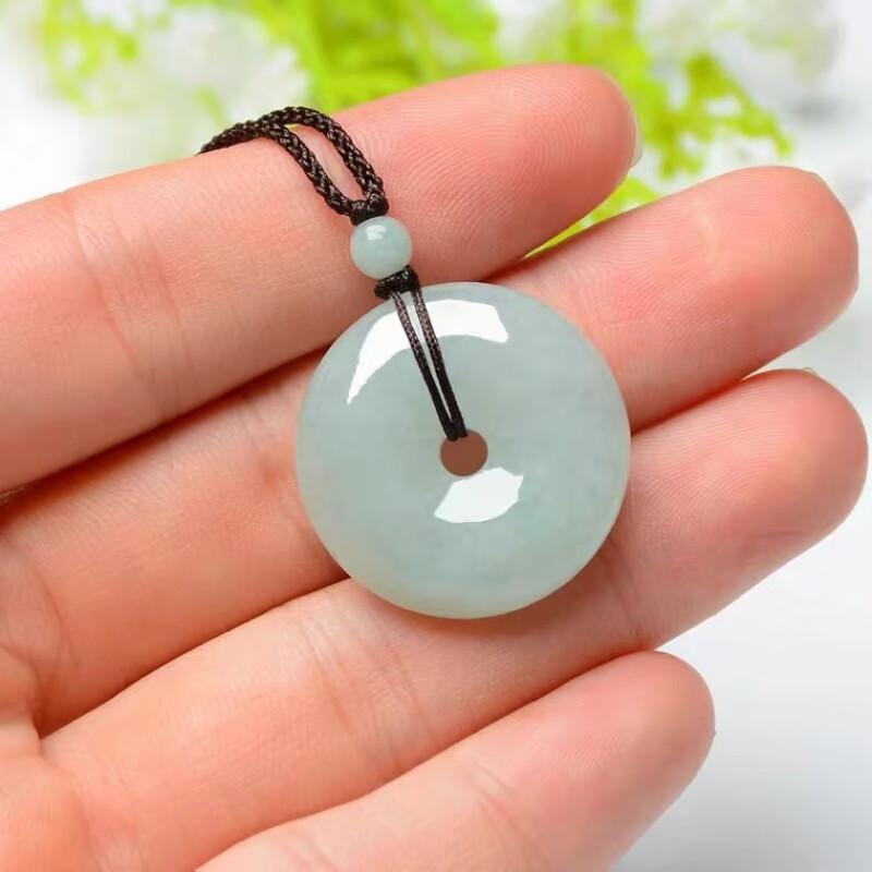 随峰翡翠吊坠平安扣a货项链糯冰种玉扣挂件男女镶嵌情侣吊坠 白色