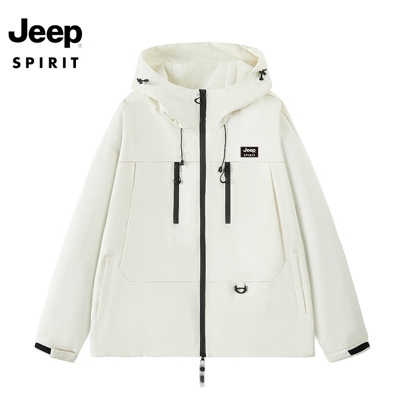 JEEP SPIRIT吉普 冲锋外套男春秋季防水保暖运动夹克男休闲外套 单层-珊瑚粉 M