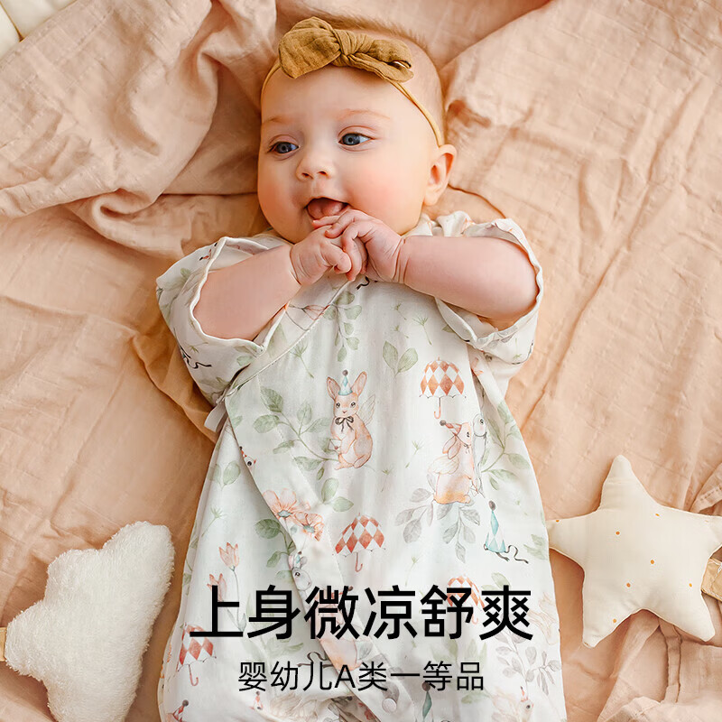 嫚熙(EMXEE)果果衣婴儿连体衣春夏薄款纱罗防蚊短袖和尚服新生儿哈衣宝宝衣服 爱丽丝森林-不带头饰 59cm 【1-3个月,建议体重3.5-6.9kg】