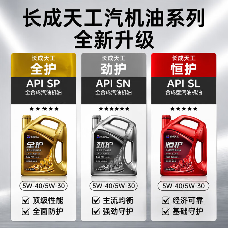 长成天工汽车机油全合成机油发动机润滑油SN5W-40/5W-30四季通用4升汽机油 恒护合成型【SL/10W-30】 4L