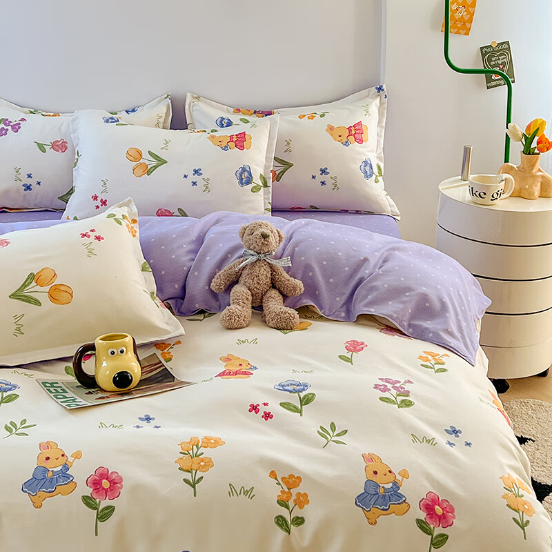 羽匠加厚磨毛小清新印花四件套学生宿舍套件家用床单柔软四件套秋冬季 彼得兔 床单款 （被套200*230cm）四件套