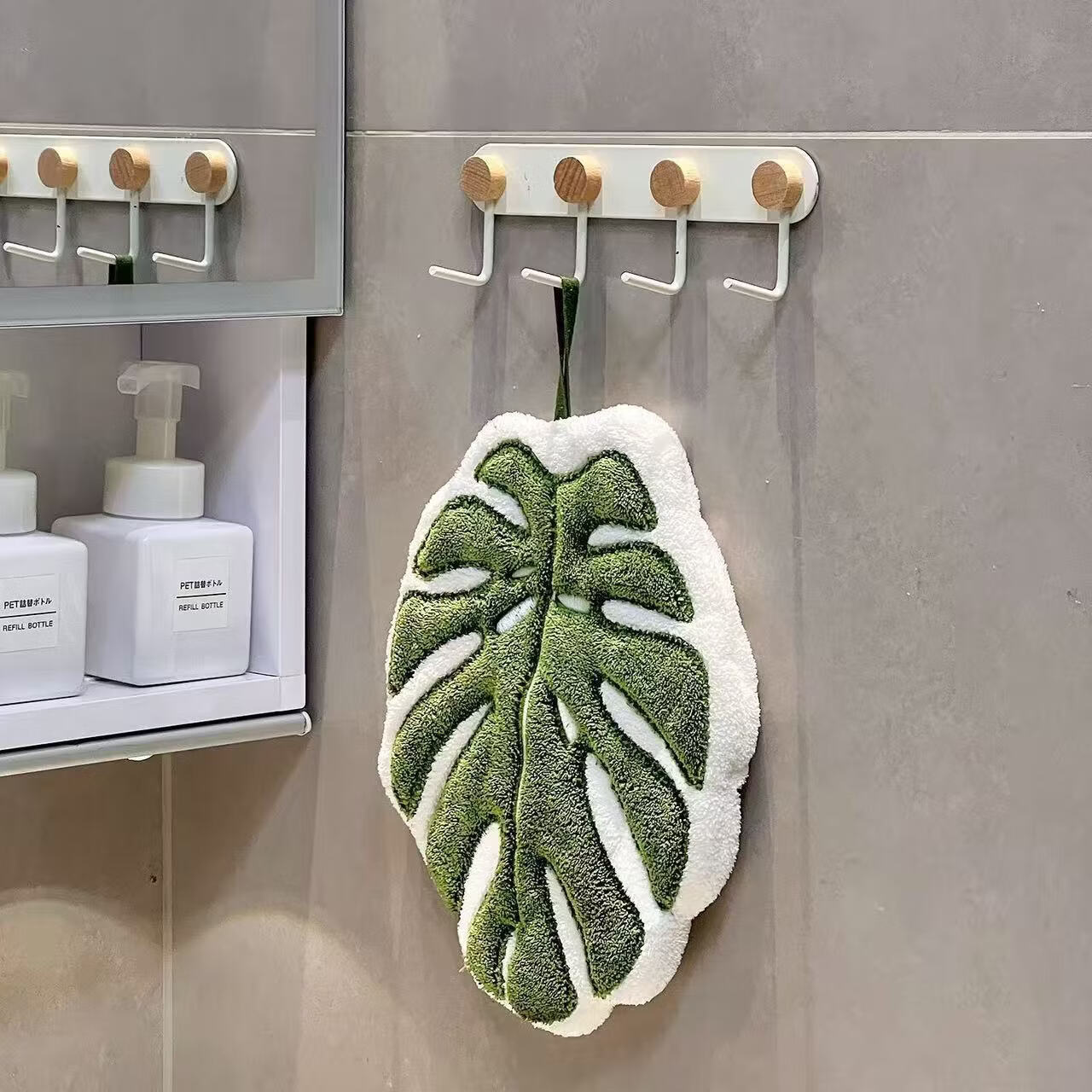 溥畔绿植擦手巾龟背竹海芋叶造型厨房卫生间挂式擦手布柔软不掉毛 海芋叶+龟背竹