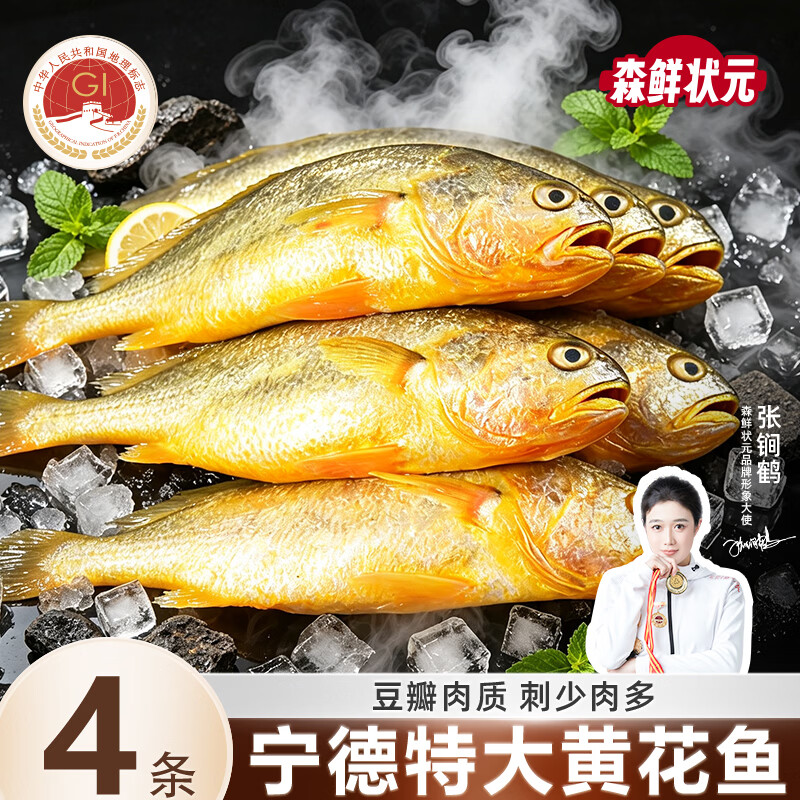 森鲜状元宁德地标海捕大黄鱼整条鲜冻黄花鱼新鲜深海鱼冷冻生鲜速冻水产鱼 4条装(共2斤~2.4斤)宁德黄鱼 京东折扣/优惠券