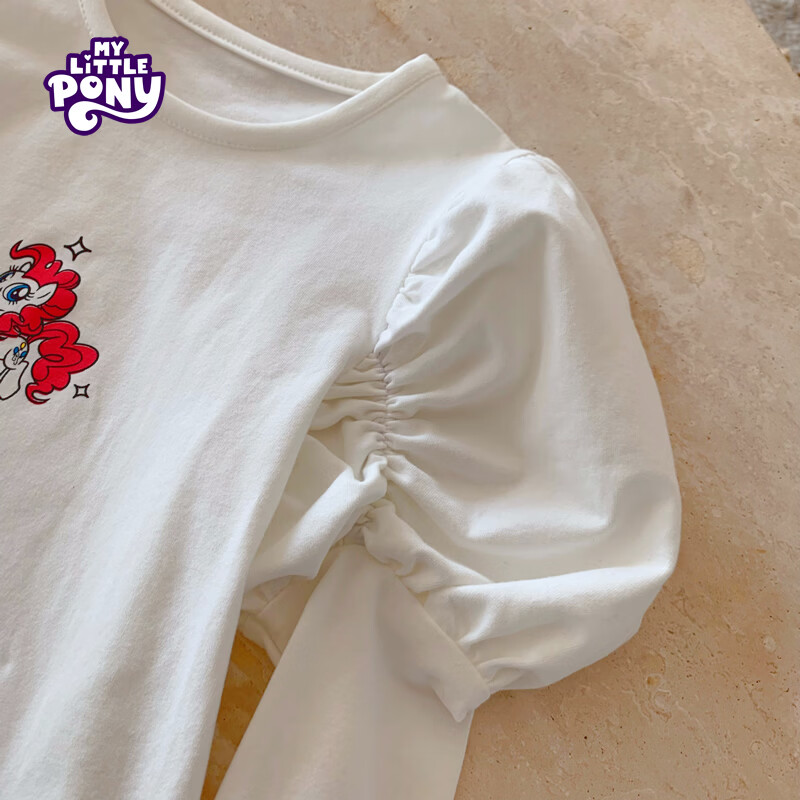小马宝莉(MY LITTLE PONY)春秋卡通碧琪泡泡袖长袖T恤中大童女童打底上衣 粉色 120 120/60
