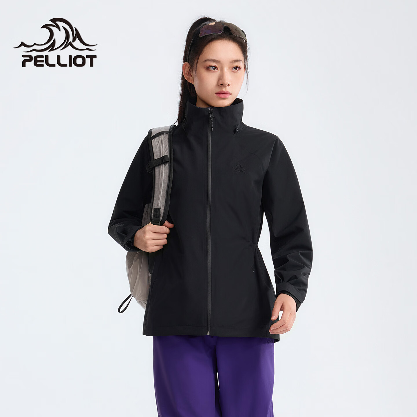 伯希和（Pelliot）户外单层冲锋衣男专业三防徒步登山服女防风防水外套 【女款】漫暮黑 丨三防科技 无惧风雨 M