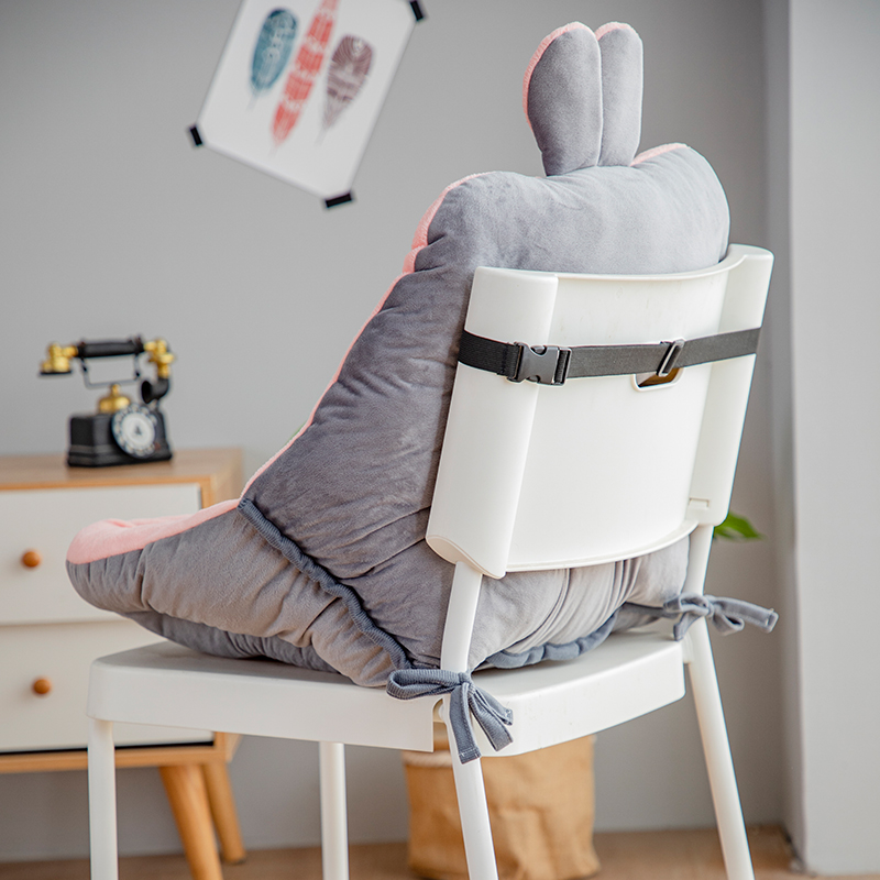 南柯一梦 加绒坐垫地上榻榻米一体靠垫 办公室椅子垫学生坐垫靠背护腰保暖 兔耳朵灰色【40*40】