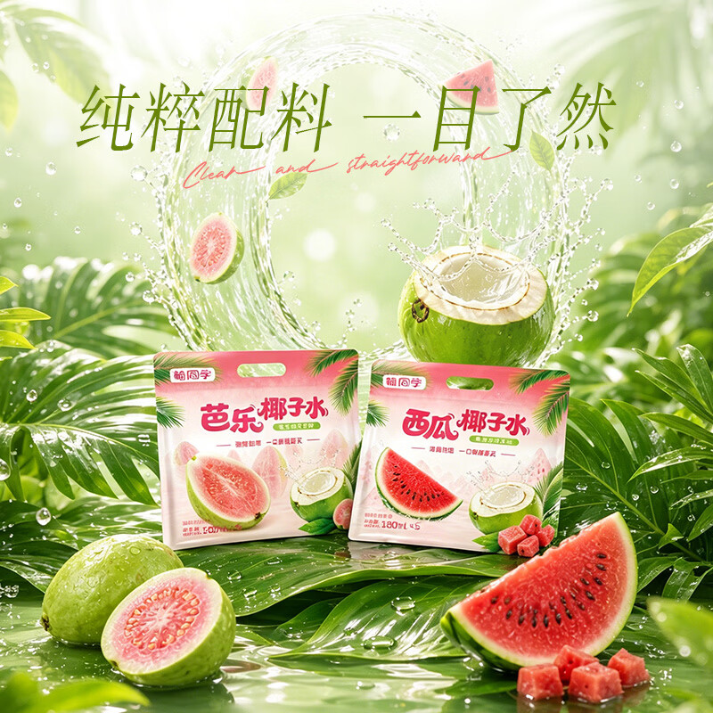 植同学椰子水芭乐西瓜果汁椰汁水饮料果蔬汁补水解渴解辣饮品送礼佳品 芭乐椰子水（5袋）+西瓜椰子水（5袋）