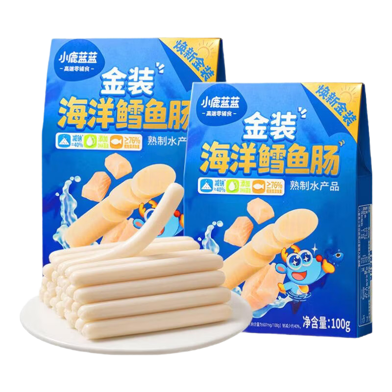小鹿蓝蓝金装鳕鱼肠 宝宝辅食儿童零食 双DHA营养 0添加减钠不减鲜 【鳕鱼含量＞76%】减钠鳕鱼肠/200g