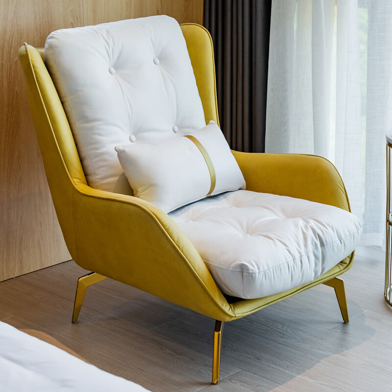 盎梓北欧休闲家用单人沙发小户型阳台卧室客厅轻奢简约懒人沙发 黄色