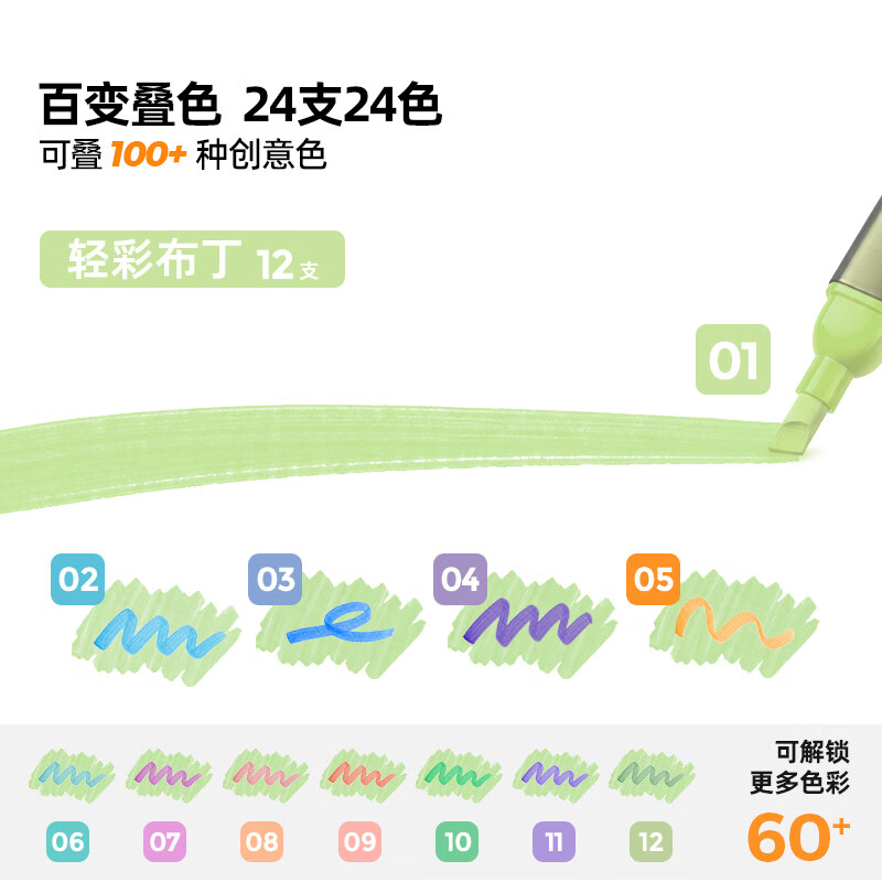 猫太子百变叠色荧光笔划重点小学生专用记号笔彩色划重点初中生专用重点标记笔双头自由拼接儿童无毒护眼 【可拆卸不占空间】百变叠色荧光笔-缤纷虹彩12支