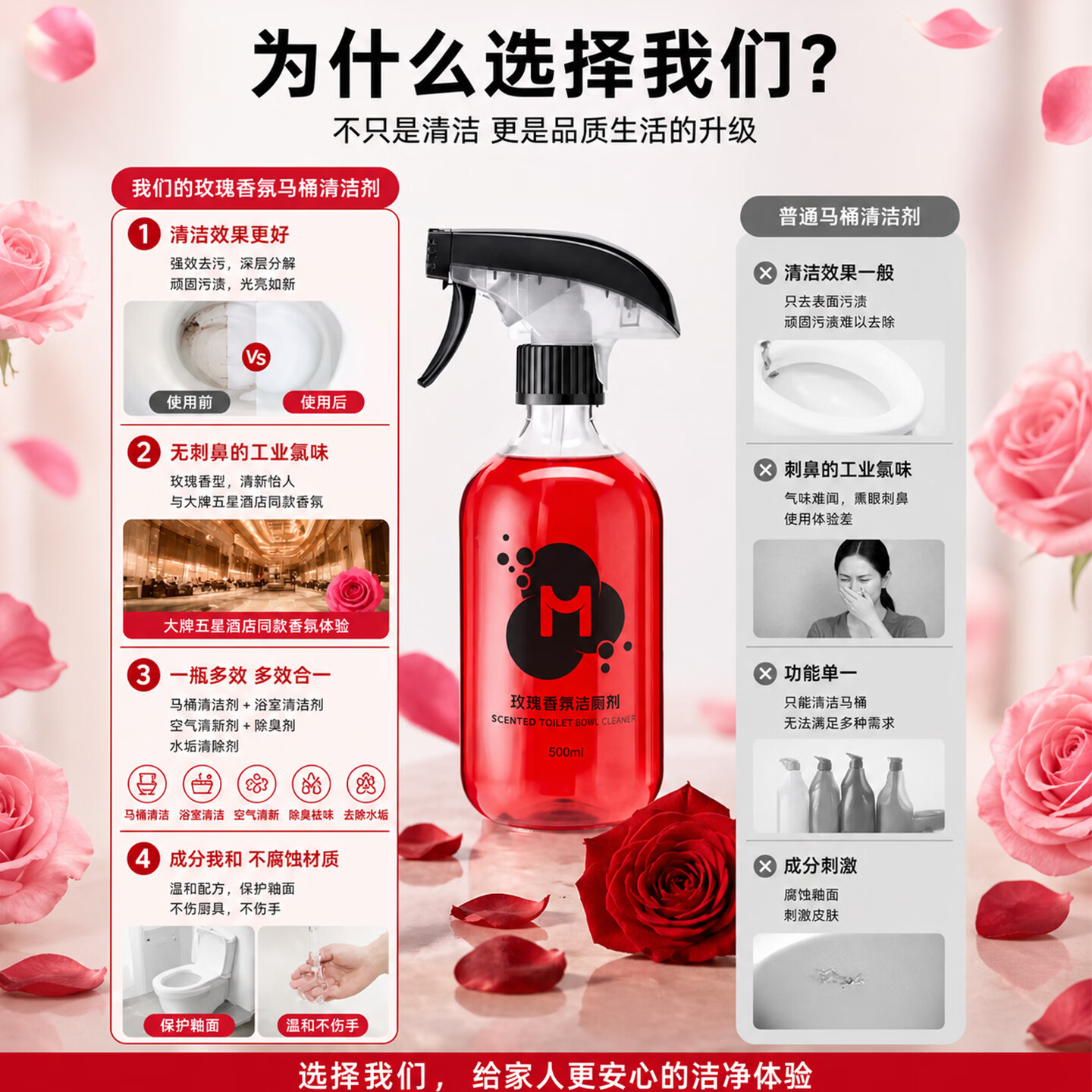沫檬香氛洁厕剂玫瑰花香浴室厕所马桶洁厕液强力除垢除臭除菌清洁剂 【体验装】1瓶装*300ml 除菌+除垢+留香