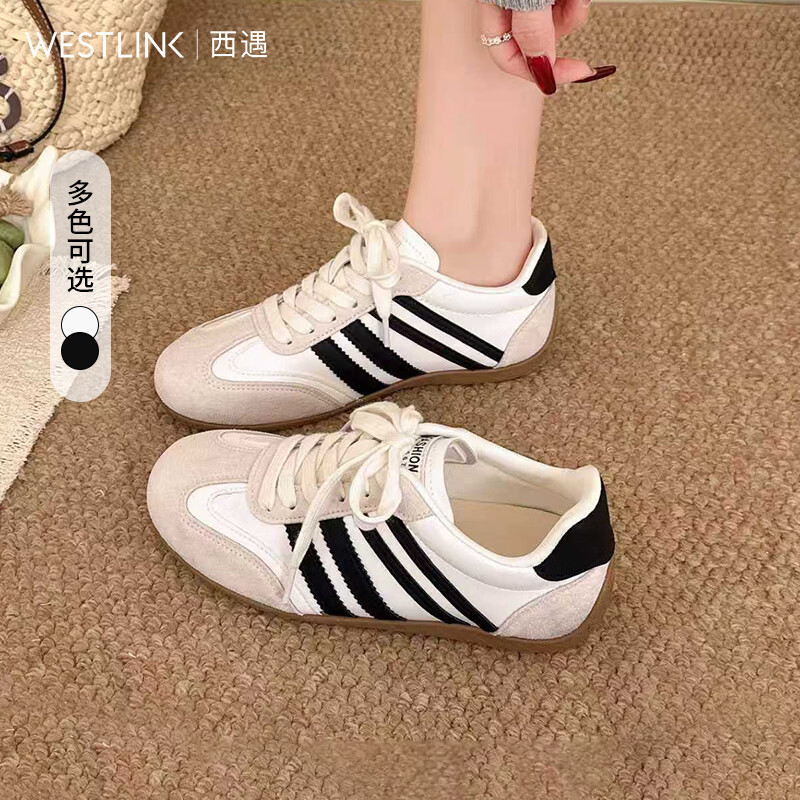 西遇（Westlink）德训鞋女新款春季运动休闲鞋百搭阿甘鞋舒适板鞋 米白+黑色 付款20天 39 (245)