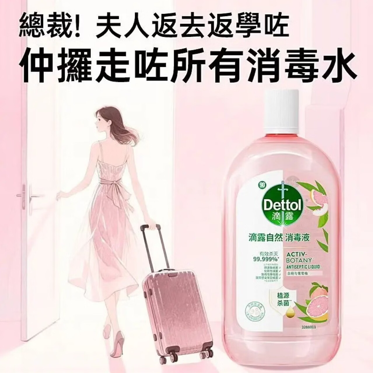 滴露(Dettol)滴露香氛自然消毒液衣物除菌液儿童洗衣母婴杀菌除螨除臭剂消毒水 滴露自然香氛消毒液 1L* 二瓶