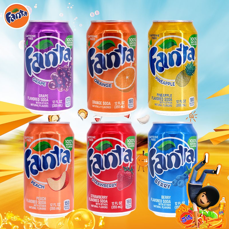 芬达(fanta)美国进口多种口味橙味葡萄味汽水碳酸饮料355ml 芬达6混装
