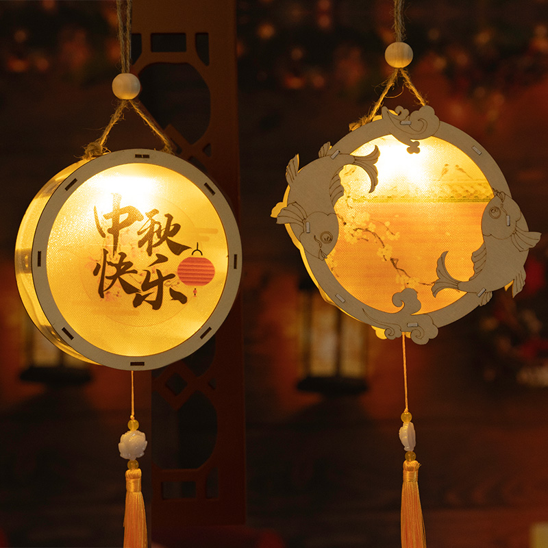 2021中秋节灯笼装饰手工diy材料包幼儿园儿童手提led发光兔子花灯