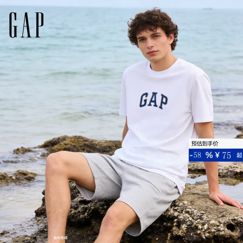 GAP男女装春季款纯棉字母logo短袖T恤常规上衣美版570044 白色 XS 美码 S亚洲码175/88A 【偏小，建议选大一码】